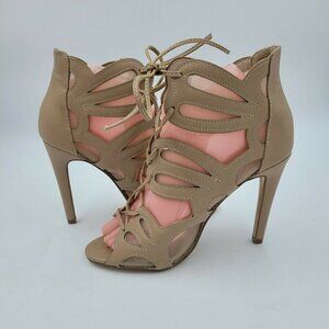 New Look Chic Lace-Up Caged Stiletto Booties Tan Natural Size US 7 / EU 37 Wide
